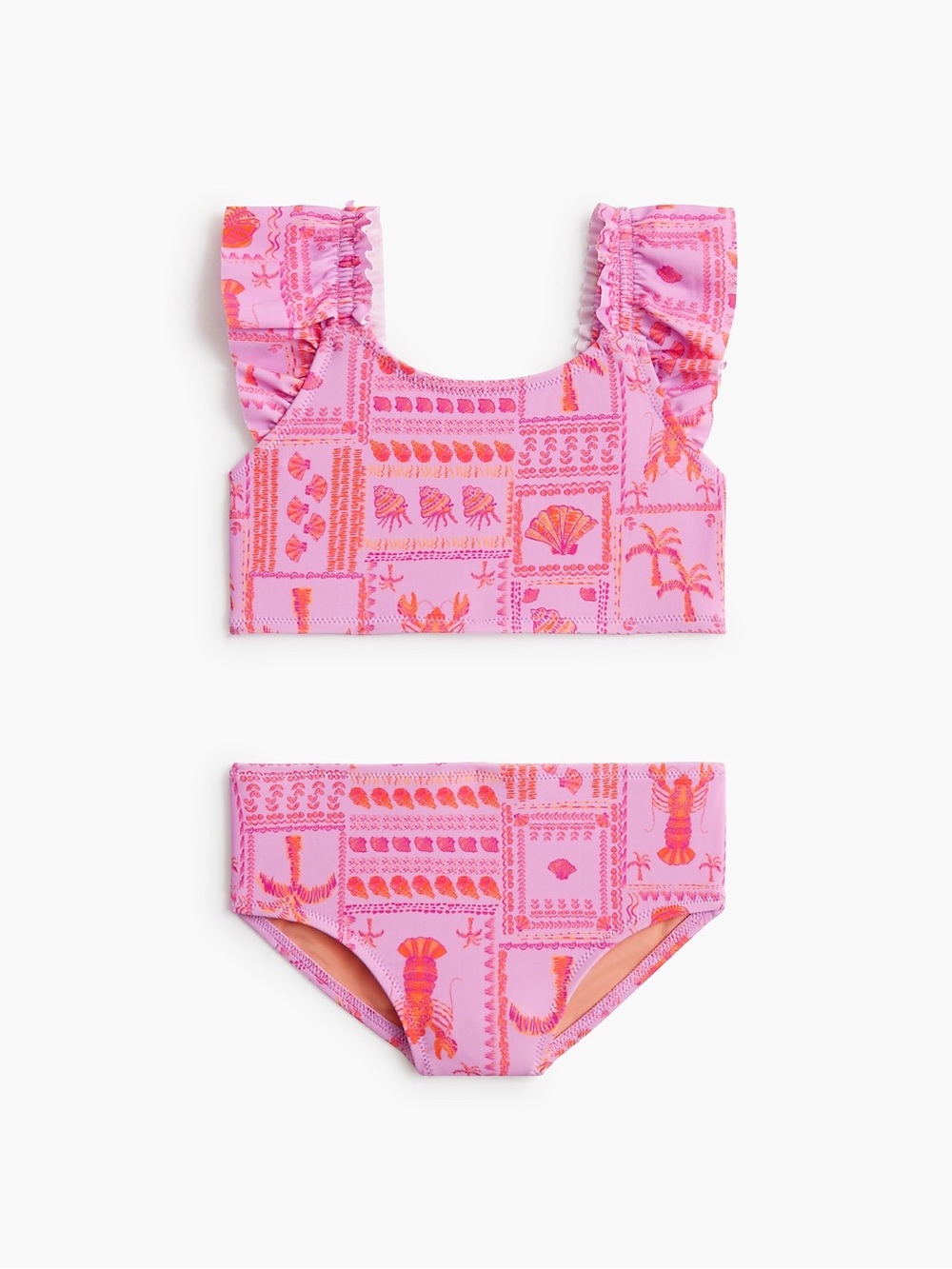NWT J.Crew Factory Girls Sea Creatures Ruffle Bikini Set Neon Orchid 12⁠